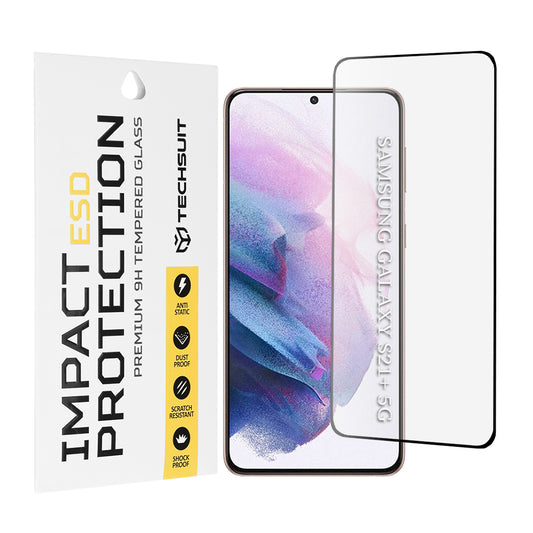 Techsuit skjermbeskyttelsesfilm for Samsung Galaxy S21+ 5G G996, Herdet glass, Full lim, Svart