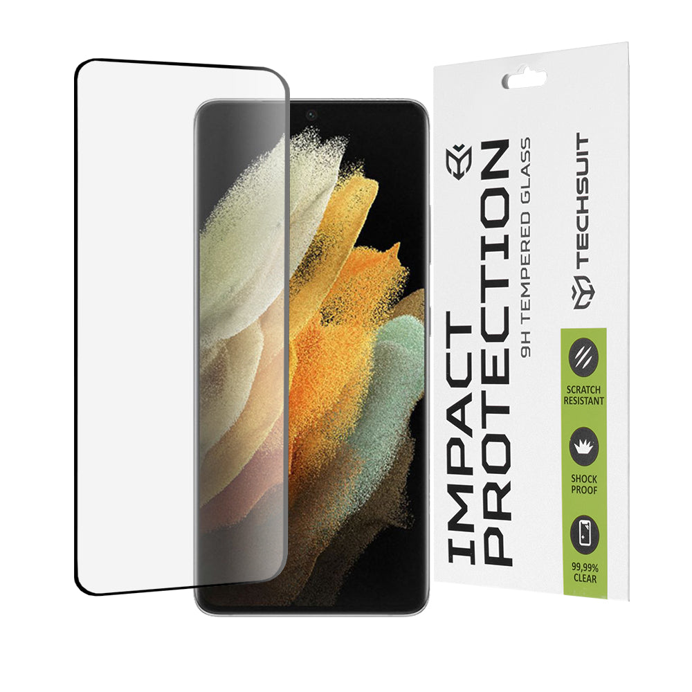 Techsuit skjermbeskyttelsesfilm for Samsung Galaxy S21 Ultra 5G G998, Herdet glass, Full lim, 111D, Svart