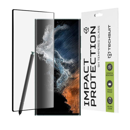 Techsuit skjermbeskyttelse for Samsung Galaxy S22 Ultra 5G S908, Herdet glass, Full lim, 111D, Svart