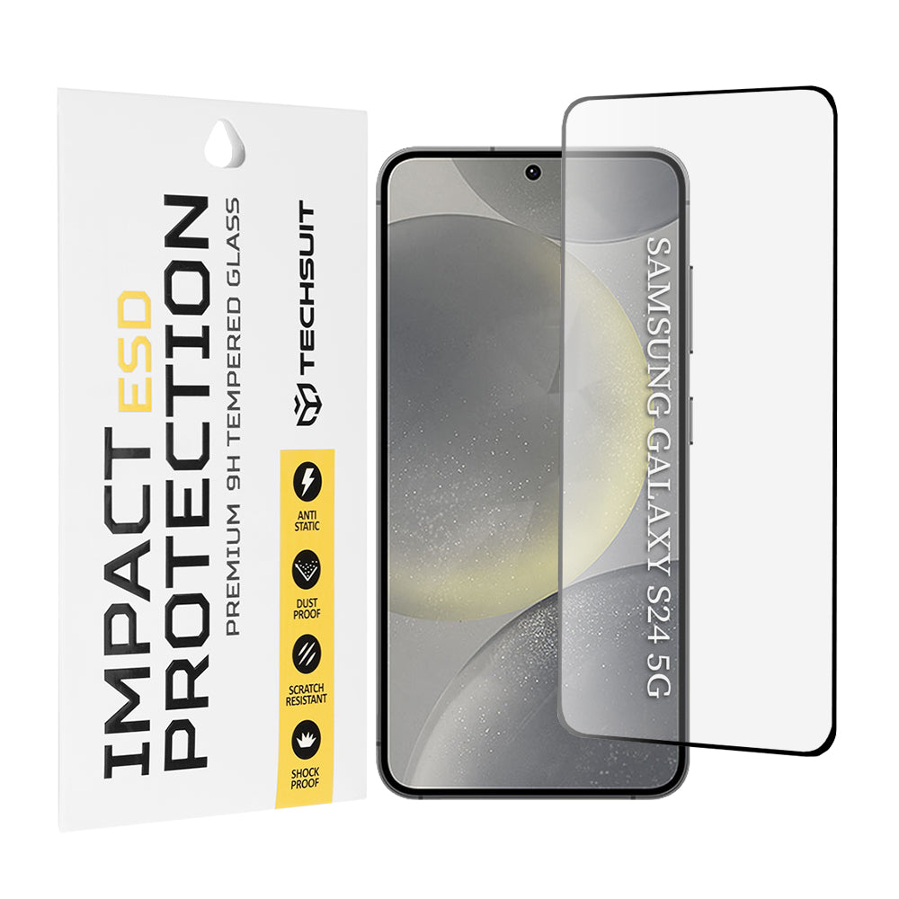 Techsuit skjermbeskyttelse for Samsung Galaxy S24 S921, Herdet glass, Full lim, Svart