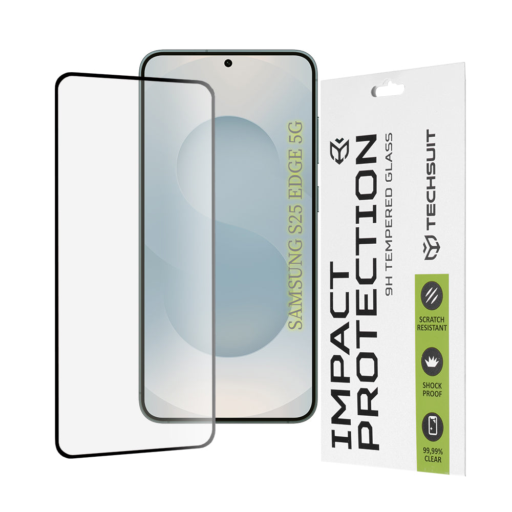 Techsuit skjermbeskyttelse for Samsung Galaxy S25 Edge S937, Herdet glass, Full lim, 111D, Svart