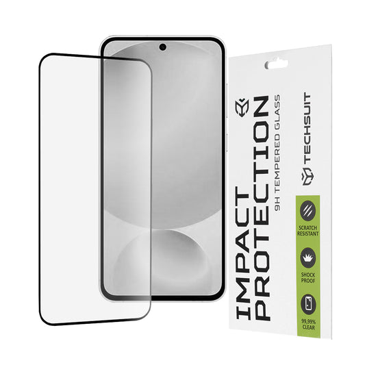 Techsuit skjermbeskyttelse for Samsung Galaxy S25 FE, Herdet glass, Full lim, 111D, Svart