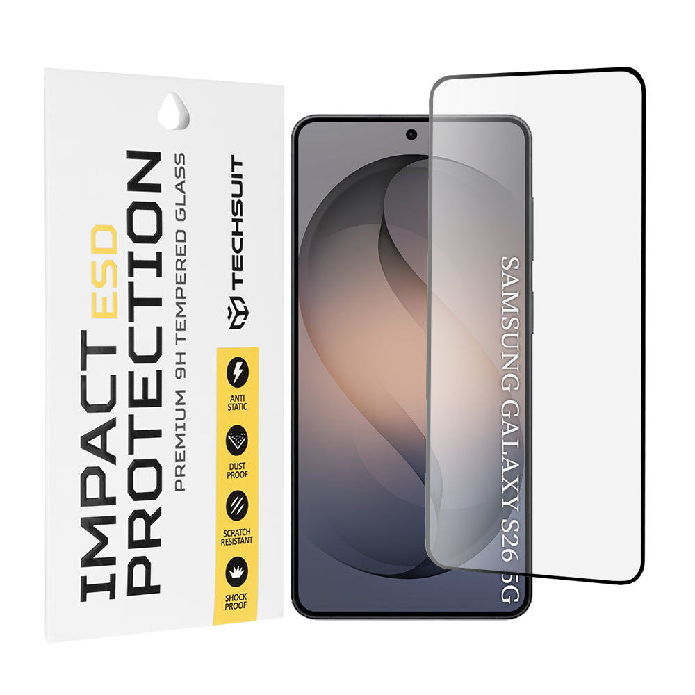 Skjermbeskytter Techsuit for Samsung Galaxy S26 S942, Herdet glass, Full lim, Svart