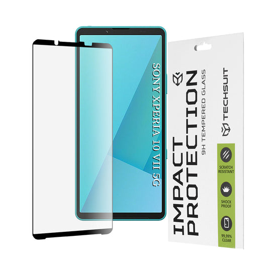 Techsuit skjermbeskyttelse for Sony Xperia 10 VII, Herdet glass, Full lim, 111D, Svart