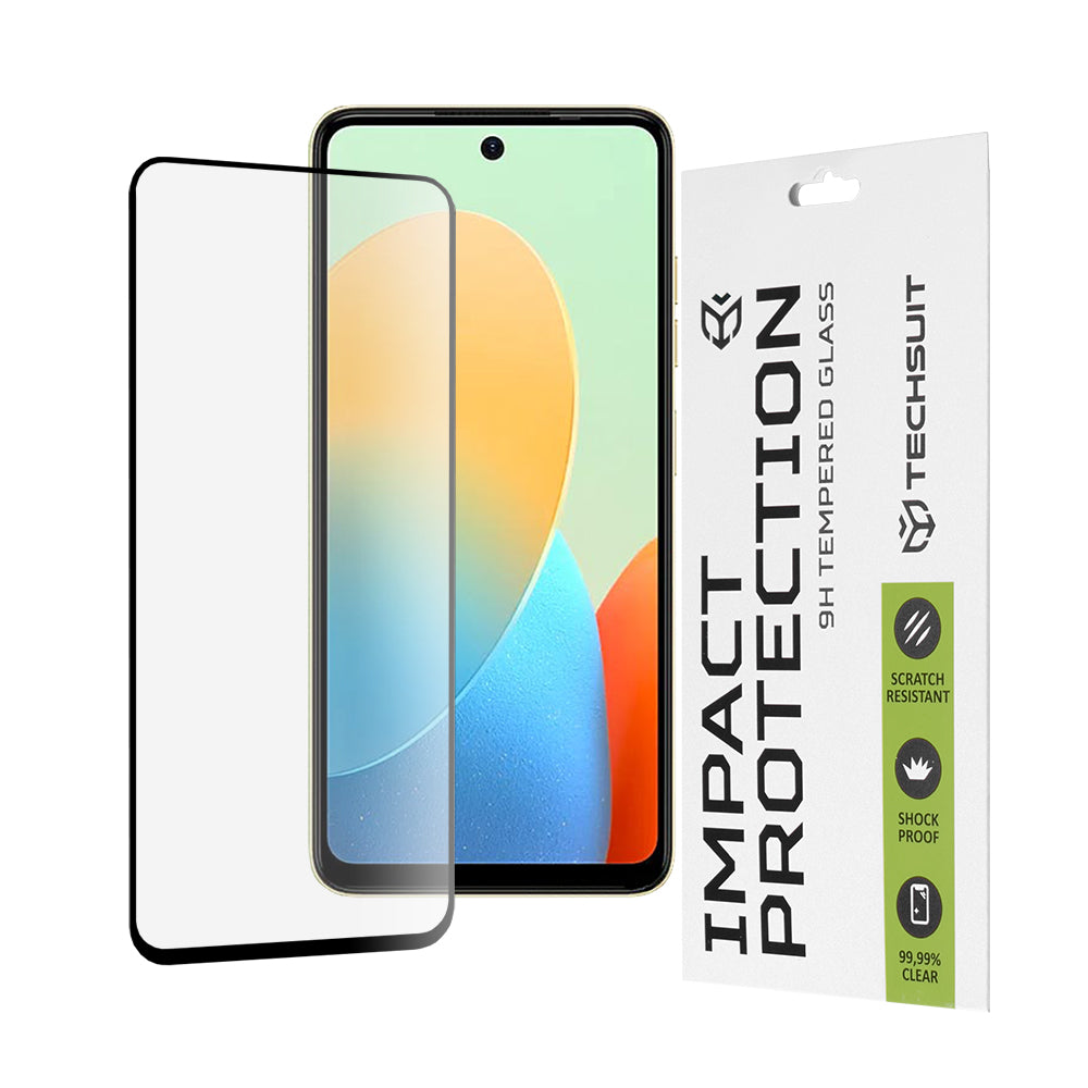Techsuit skjermbeskyttelsesfilm for Tecno Spark 20 / Spark Go 2024 / Spark 20C / Smart 8 / Hot 40i, Herdet glass, Full lim, 111D, Svart