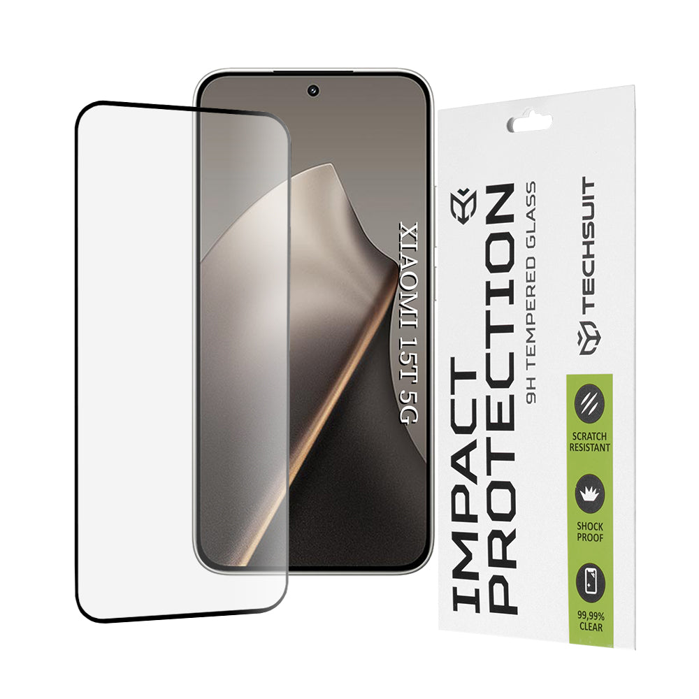 Skjermbeskytter Techsuit for Xiaomi 15T, Herdet Glass, Full Glue, 111D, Svart