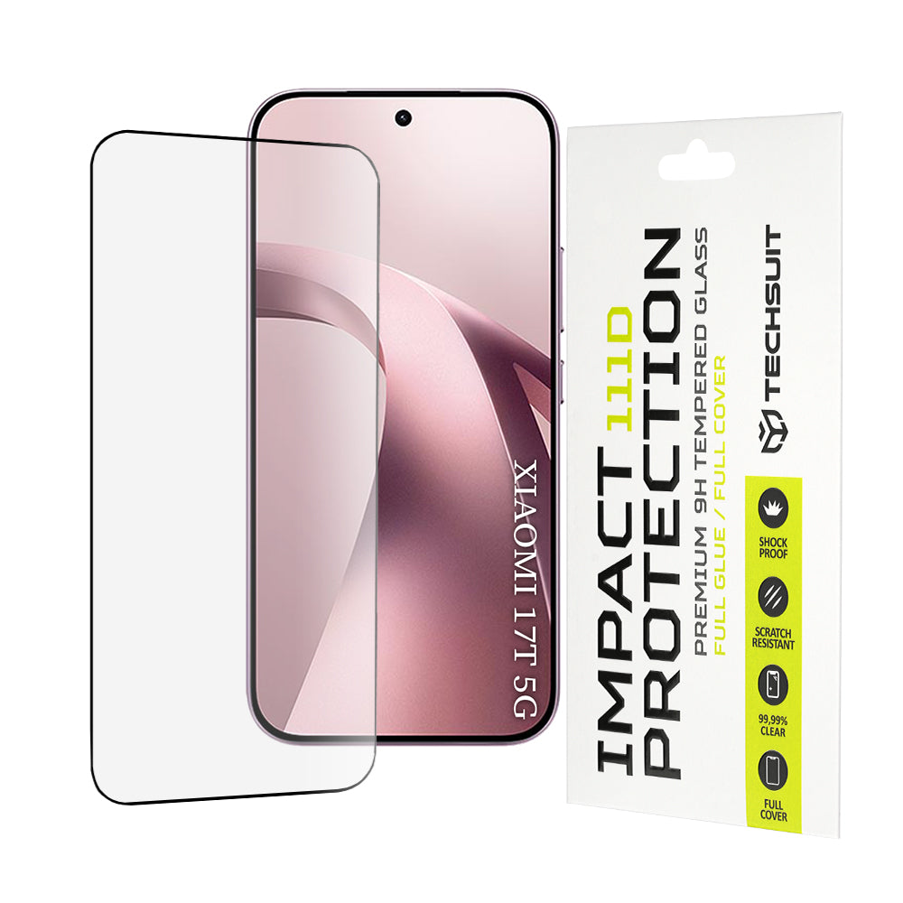 Techsuit skjermbeskyttelsesfilm for Xiaomi 17T, Herdet glass, Full lim, 111D, Svart