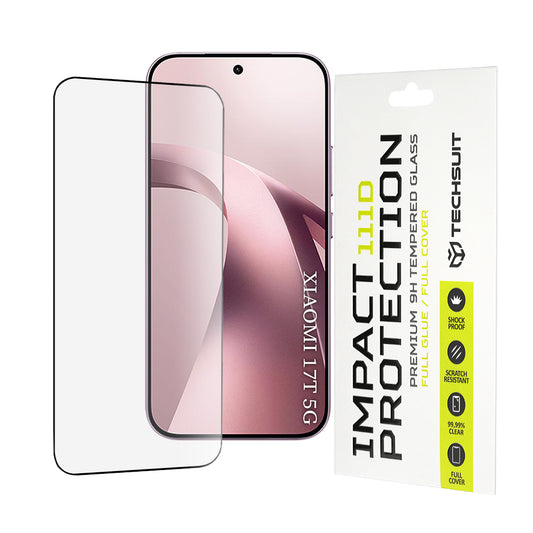 Techsuit skjermbeskyttelsesfilm for Xiaomi 17T, Herdet glass, Full lim, 111D, Svart