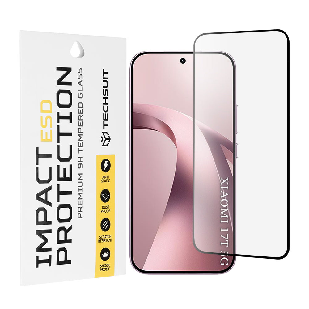 Techsuit skjermbeskyttelsesfilm for Xiaomi 17T, Herdet glass, Full lim, Svart