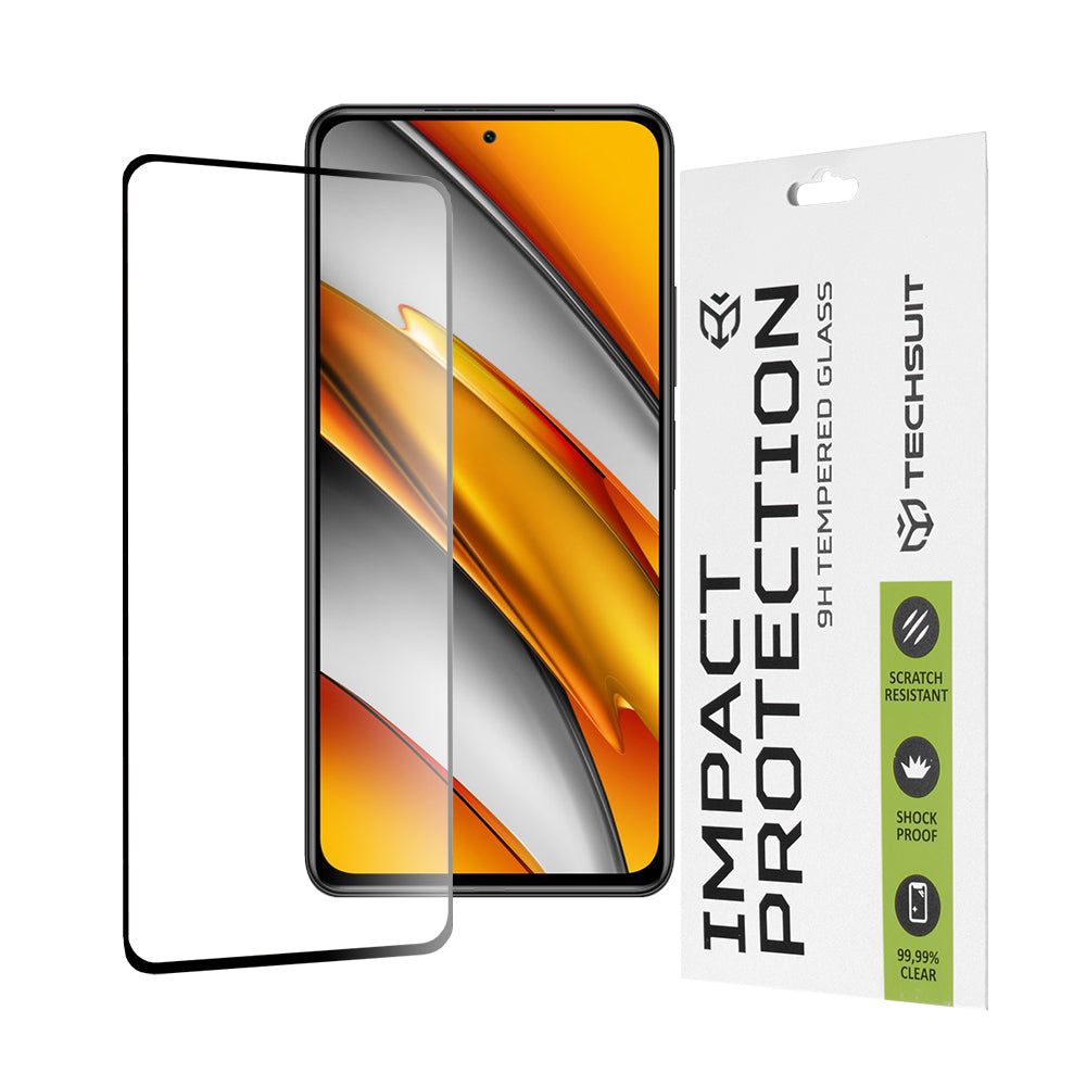 Techsuit skjermbeskyttelse for Xiaomi Poco F3 / Mi 11i, Herdet glass, Full lim, 111D, Svart