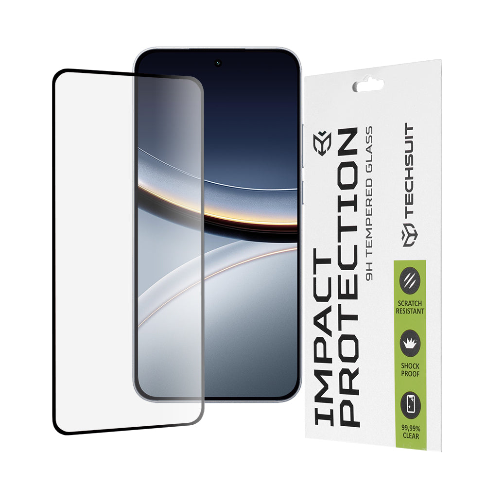 Techsuit skjermbeskyttelse for Xiaomi Poco F7, Herdet glass, Full lim, 111D, Svart