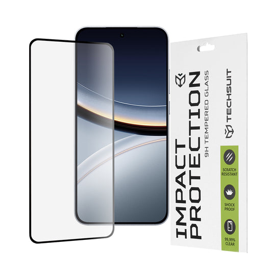 Techsuit skjermbeskyttelse for Xiaomi Poco F7, Herdet glass, Full lim, 111D, Svart