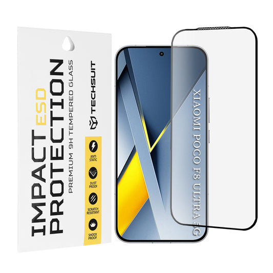 Beskyttelsesfilm Techsuit skjermbeskytter for Xiaomi Poco F8 Ultra, Herdet glass, Full lim, Svart