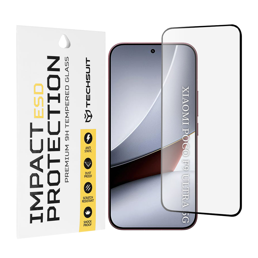 Techsuit skjermbeskytter for Xiaomi Poco F9 Ultra, herdet glass, heldekkende lim, svart