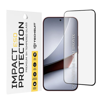Techsuit skjermbeskytter for Xiaomi Poco F9 Ultra, herdet glass, heldekkende lim, svart