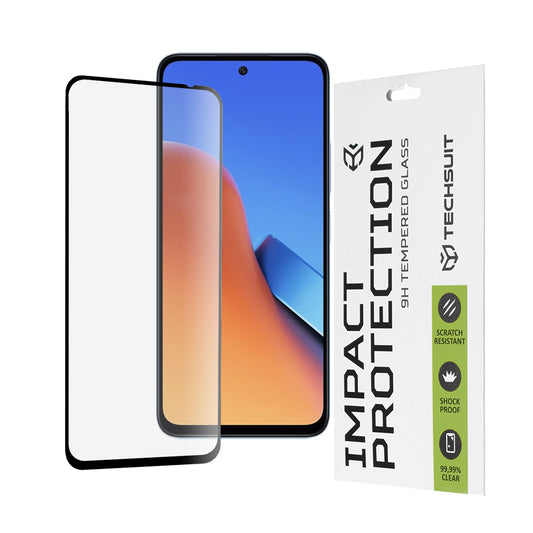 Techsuit skjermbeskyttelsesfilm for Xiaomi Poco M6 4G / Redmi 13 / 12 5G / 12, Herdet glass, Full lim, 111D, Svart