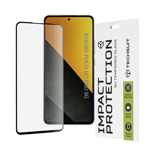 Techsuit skjermbeskyttelse for Xiaomi Poco M7 Pro 5G, Herdet glass, Full lim, 111D, Svart