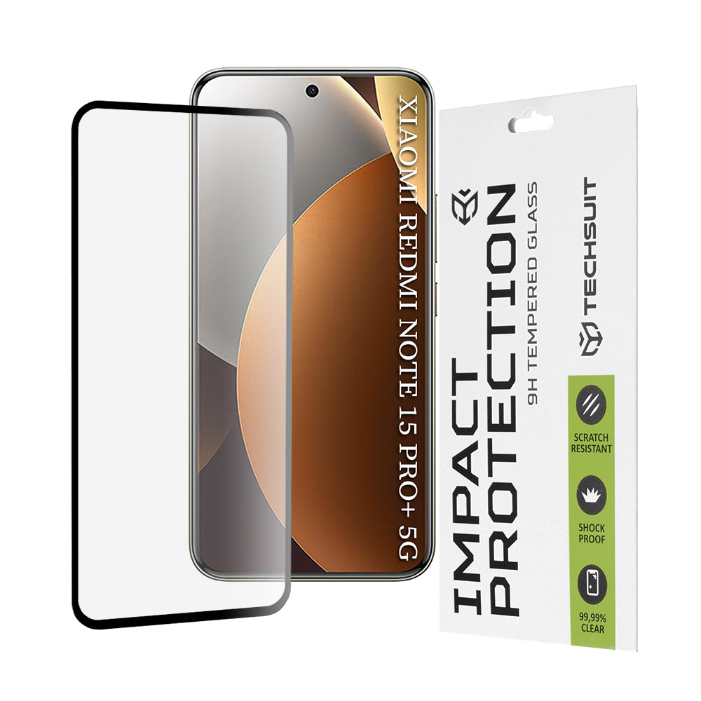 Skjermbeskyttelsesfolie Techsuit for Xiaomi Poco M8 Pro / Redmi Note 15 Pro+ 5G, Herdet glass, Full lim, 111D, Svart
