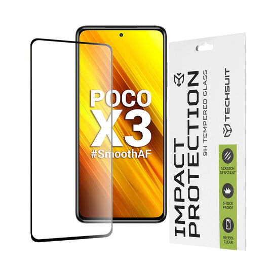 Techsuit skjermbeskyttelsesfilm for Xiaomi Poco X3 Pro / X3 NFC / X3, Herdet glass, Full lim, 111D, Svart