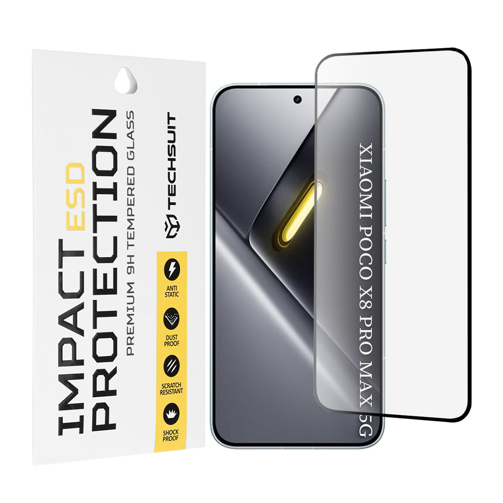 Beskyttelsesfilm Techsuit skjermbeskytter for Xiaomi Poco X8 Pro Max, Herdet glass, Full lim, Svart
