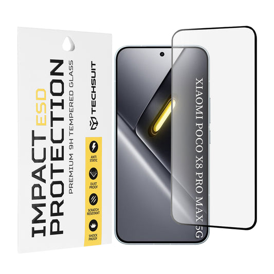 Beskyttelsesfilm Techsuit skjermbeskytter for Xiaomi Poco X8 Pro Max, Herdet glass, Full lim, Svart