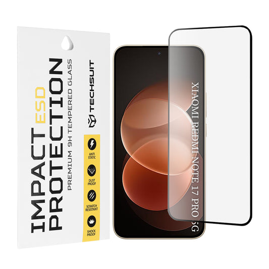 Techsuit skjermbeskytter for Xiaomi Poco X8 / Redmi Note 17 Pro / Note 17 Pro Max, herdet glass, full limflate, svart