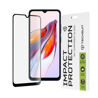 Techsuit skjermbeskyttelsesfilm for Xiaomi Redmi 12C / 10C / Poco C40, Herdet glass, Full lim, 111D, Svart