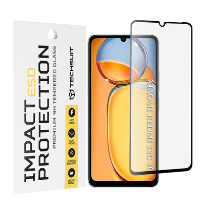 Techsuit skjermbeskyttelsesfilm for Xiaomi Redmi 13C 5G / 13C / Poco C65, Herdet glass, Full lim, Svart