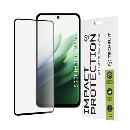 Techsuit skjermbeskyttelsesfilm for Xiaomi Redmi 15 5G / 15 4G, Herdet glass, Full lim, 111D, Svart