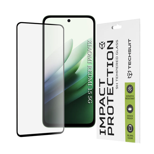 Techsuit skjermbeskyttelsesfilm for Xiaomi Redmi 15 5G / 15 4G, Herdet glass, Full lim, 111D, Svart