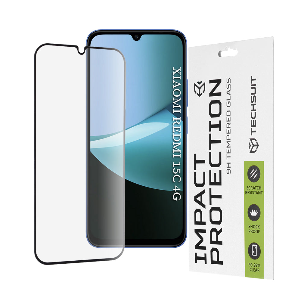 Techsuit skjermbeskyttelsesfilm for Xiaomi Redmi 15C 5G / 15C 4G, Herdet glass, Full lim, 111D, Svart