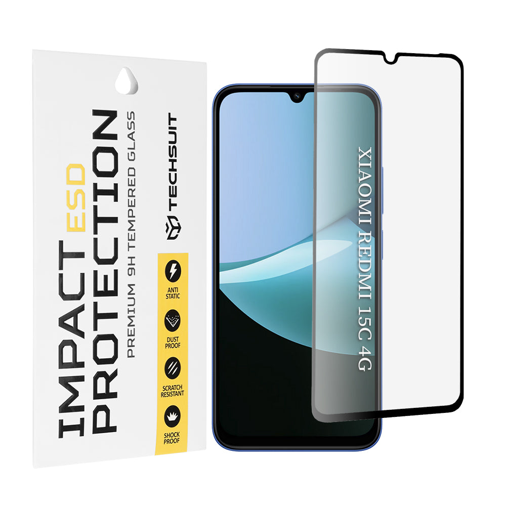 Techsuit skjermbeskyttelsesfilm for Xiaomi Redmi 15C 5G / 15C 4G, Herdet glass, Full lim, Svart
