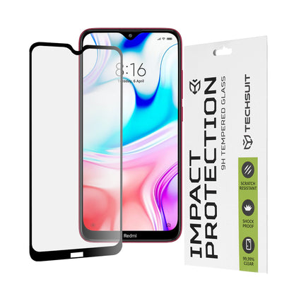 Techsuit skjermbeskyttelse for Xiaomi Redmi 8A / 8, Herdet glass, Full lim, 111D, Svart