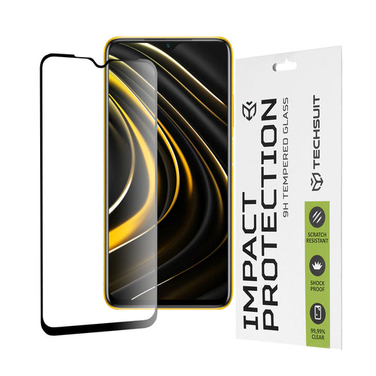 Techsuit skjermbeskyttelsesfilm for Xiaomi Redmi 9 Power / 9T / Poco M3, Herdet glass, Full lim, 111D, Svart