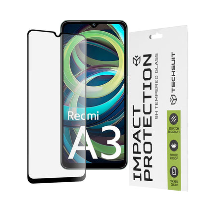 Techsuit skjermbeskyttelsesfilm for Xiaomi Redmi A3x / A3, Herdet glass, Full lim, 111D, Svart