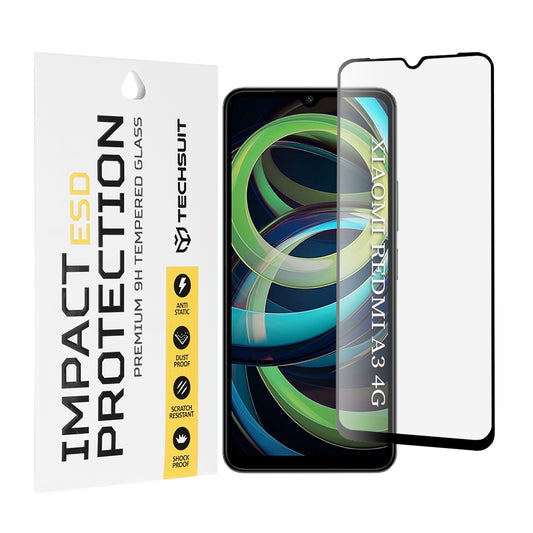 Techsuit skjermbeskyttelsesfilm for Xiaomi Redmi A3x / A3, Herdet glass, Full lim, Svart