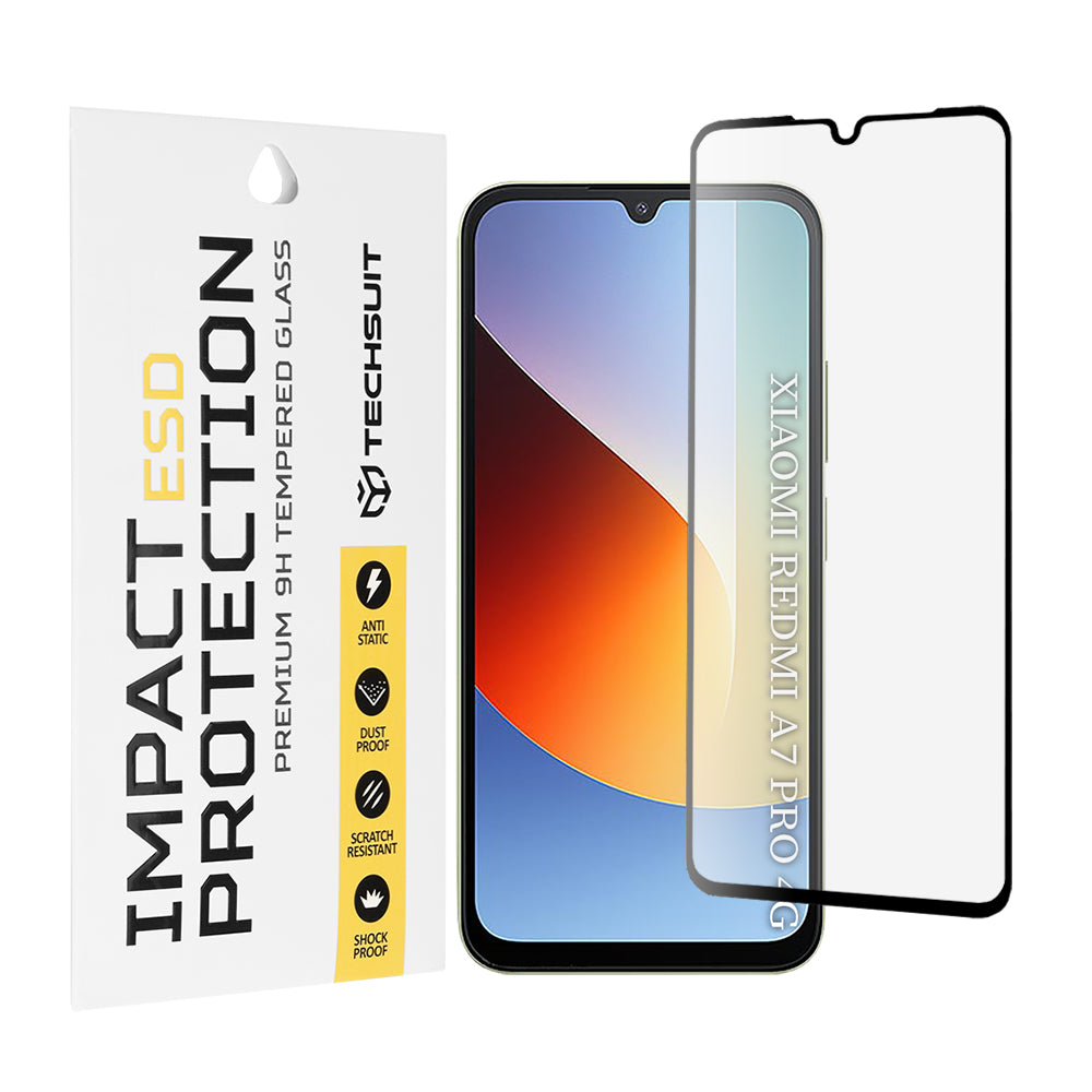 Techsuit skjermbeskyttelsesfilm for Xiaomi Redmi A7 Pro 4G, Herdet glass, Full lim, Svart