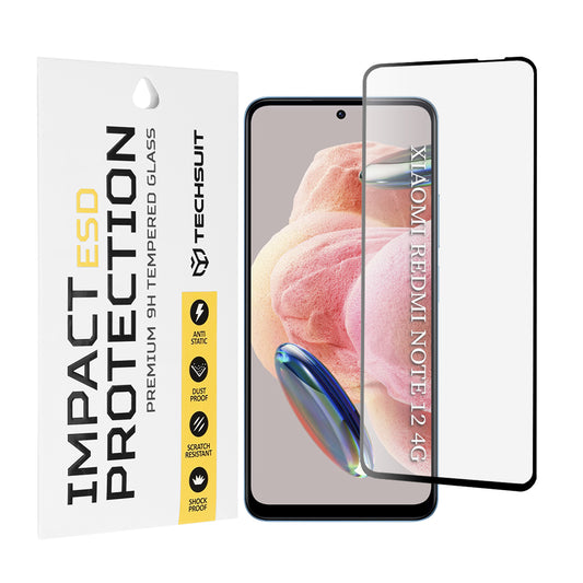 Techsuit skjermbeskyttelsesfilm for Xiaomi Redmi Note 12 4G / Note 12 5G / Poco X5, Herdet glass, Full lim, Svart