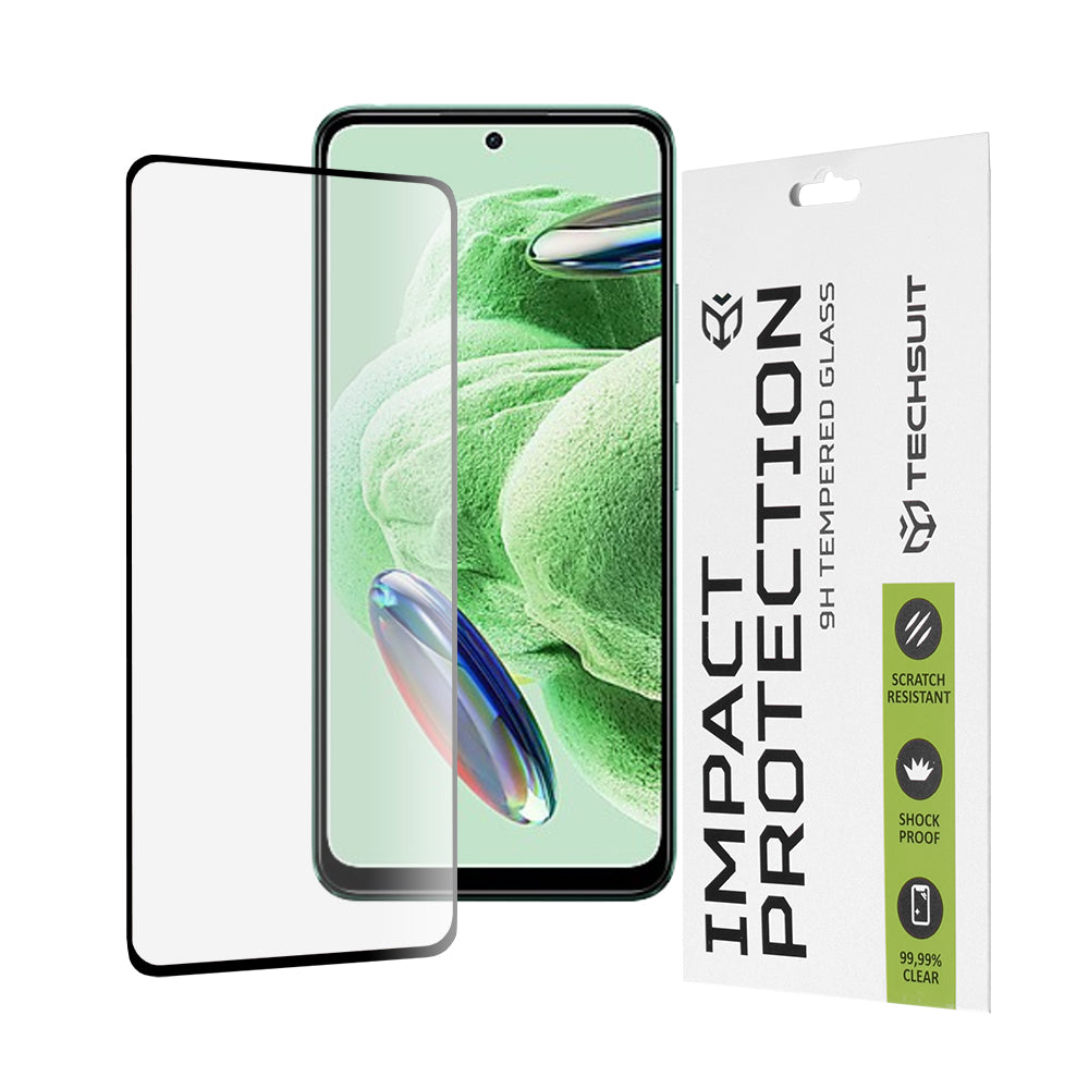 Techsuit skjermbeskyttelsesfilm for Xiaomi Redmi Note 12 4G / Poco X5 / Note 12 5G, Herdet glass, Full lim, 111D, Svart