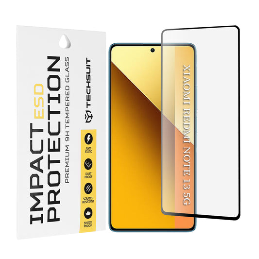 Techsuit skjermbeskyttelsesfilm for Xiaomi Redmi Note 13 5G, Herdet glass, Full lim, Svart