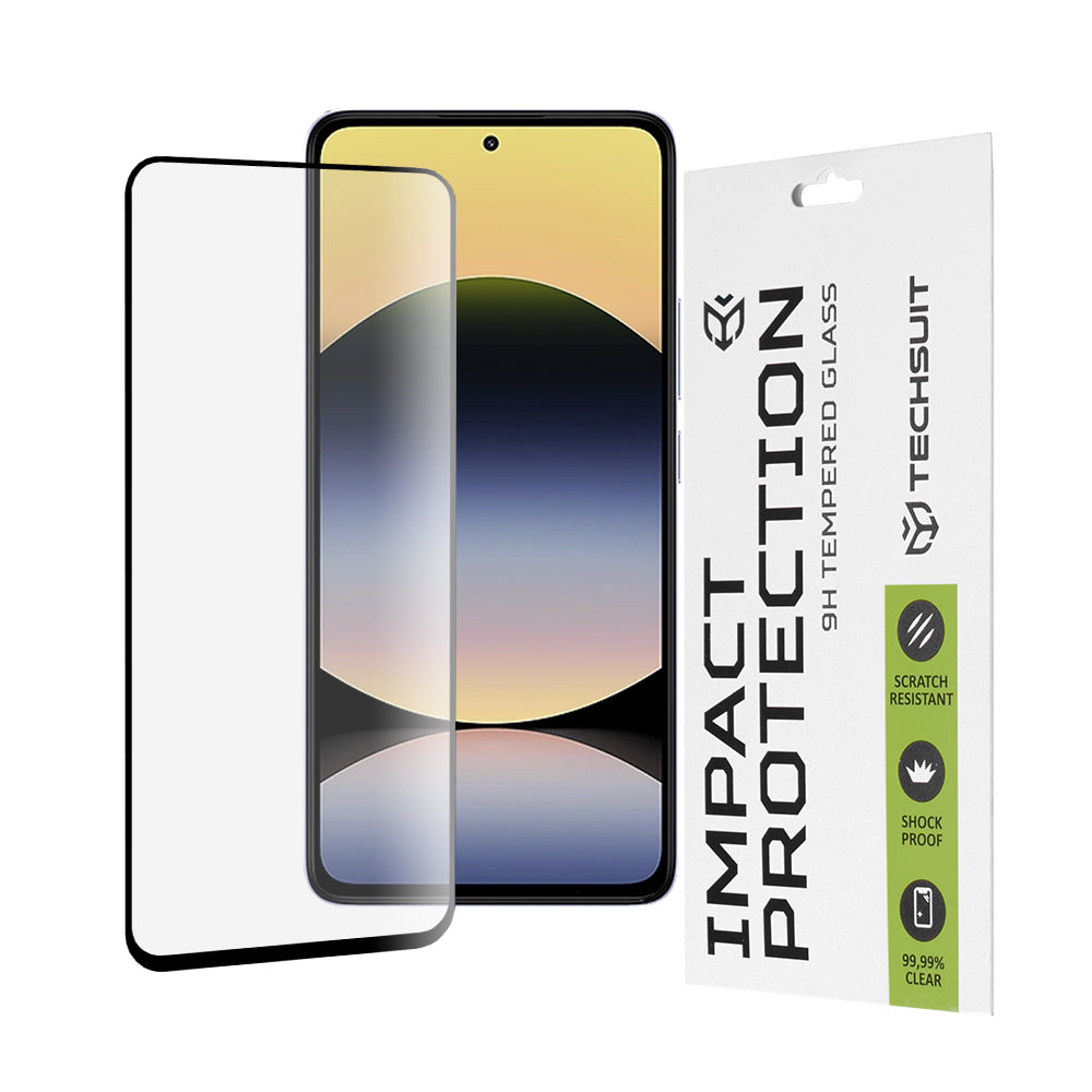Techsuit skjermbeskyttelsesfilm for Xiaomi Redmi Note 14 4G (Regional) / Note 14 5G, Herdet glass, Full lim, 111D, Svart