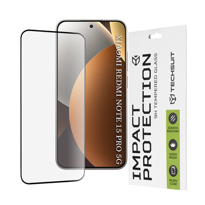 Skjermbeskytter Techsuit for Xiaomi Redmi Note 15 Pro 5G, Herdet Glass, Full Glue, 111D, Svart