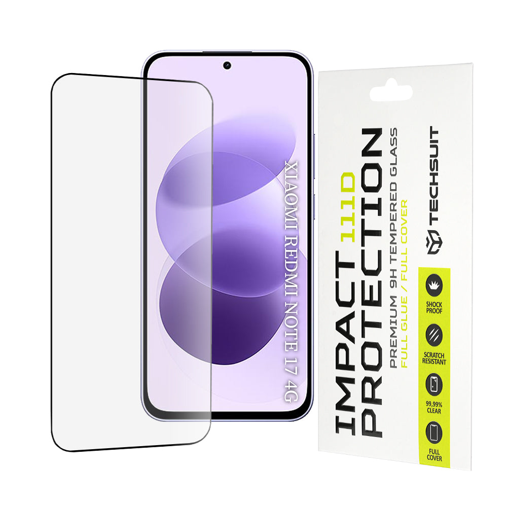 Techsuit skjermbeskytter til Xiaomi Redmi Note 17 4G / Note 17 5G, herdet glass, full limflate, 111D, svart