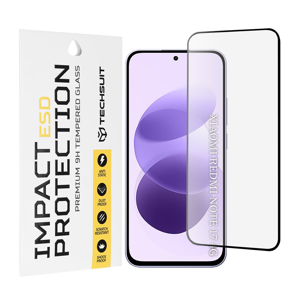 Techsuit skjermbeskytter for Xiaomi Redmi Note 17 4G / Note 17 5G, herdet glass, full limflate, svart