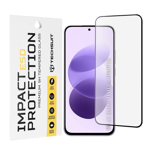 Techsuit skjermbeskytter for Xiaomi Redmi Note 17 4G / Note 17 5G, herdet glass, full limflate, svart