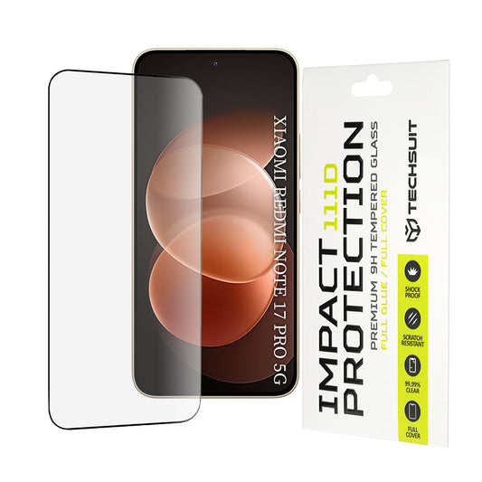 Techsuit skjermbeskyttelsesfilm for Xiaomi Redmi Note 17 Pro / Note 17 Pro Max, Herdet glass, Full lim, 111D, Svart