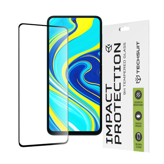 Techsuit skjermbeskyttelsesfilm for Xiaomi Redmi Note 9S / Note 9 Pro / Note 9 Pro Max, Herdet glass, Full lim, 111D, Svart