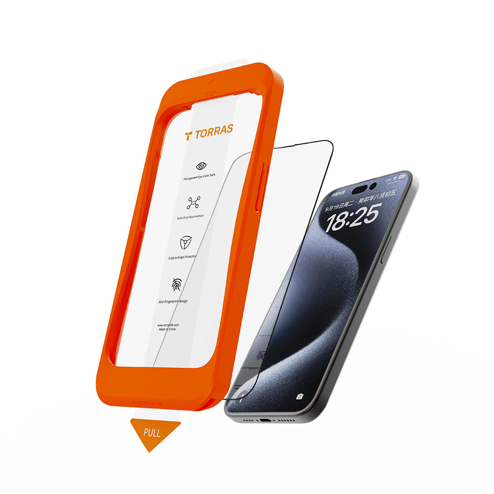 Torras GlassGo Install Master skjermbeskyttelsesfilm for Apple iPhone 16 Pro Max, Herdet glass, Full lim, Svart