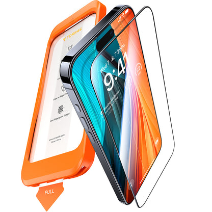 Torras GlassGo Install Master skjermbeskyttelsesfilm for Apple iPhone 16 Pro Max, Herdet glass, Full lim, Svart