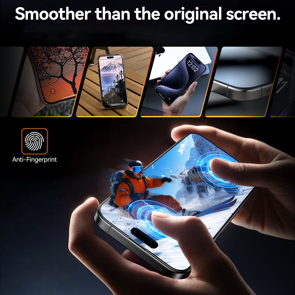 Torras GlassGo Install Master skjermbeskyttelsesfilm for Apple iPhone 16 Pro Max, Herdet glass, Full lim, Svart